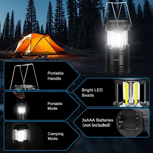 ILEEDear LED Camping Lantern, Battery Operated Lights, Adjustable Brightness for Camping, Power Outages, Emergencies, Outdoor Collapsible Lanterns, 4 Pack