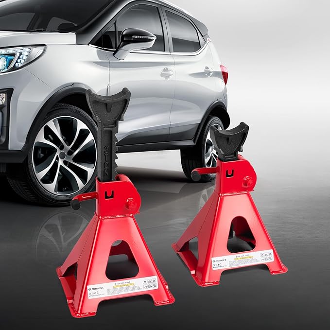 Donext Jack Stands 3 Ton (6,500 lb) Capacity Steel, 1 Pair Red Lifting Stand Adjustable Jack Stands