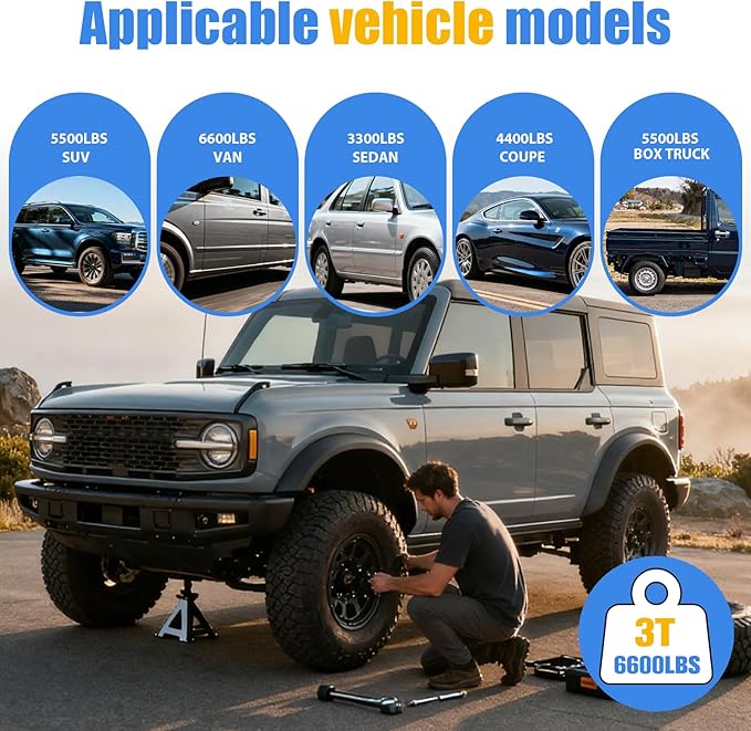 Upgraded 3 Ton Jack Stands (6,600 LBs) with 2 Crossbars & Double Locking - Heavy Duty Car Jack Stand for Trucks, SUV, Car, UTV/ATV Garage Lifting Tool, 11.61" to 16.34" Height, 1 Pair