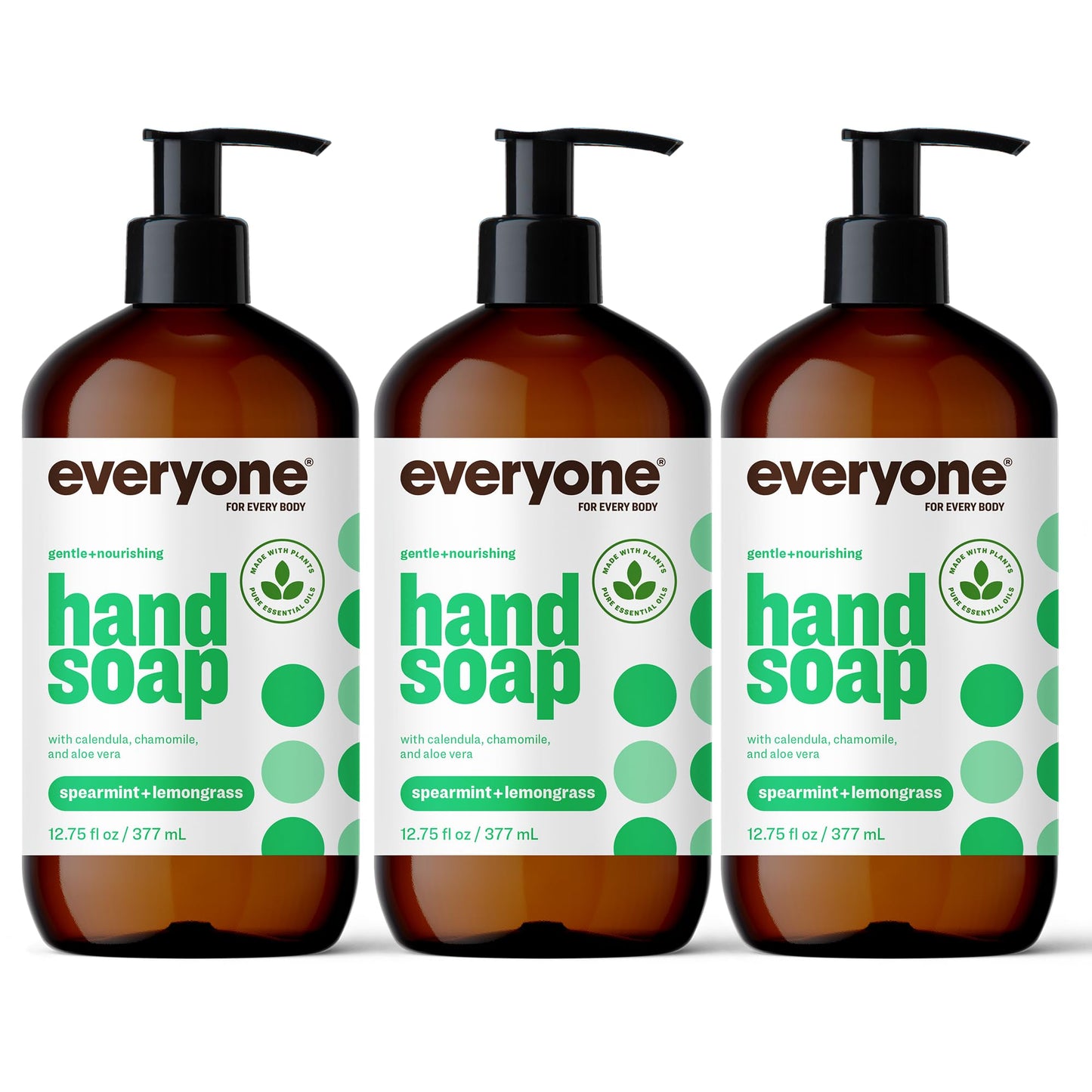 Everyone Liquid Hand Soap, 12.75 Ounce (Pack Of 3), Spearmint And Lemongrass, Plant-Based Cleanser With Pure Essential Oils