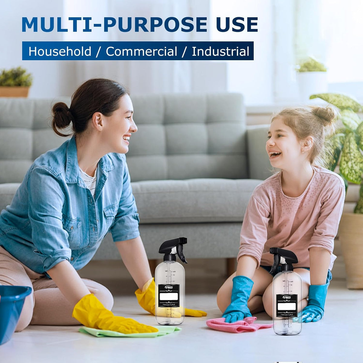 Veco 500mL Graduated Spray Bottles - 360° Any-Angle Spraying, Leak-Resistant | 4-Pack with Foldable Funnel