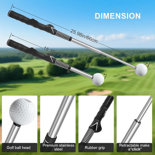 NISIGY Retractable Golf Swing Trainer, Golf Grip Trainer and Right-Handed Golf Training Aid for Chipping Hitting, Ideal Golf Swing Training Aid with Arm Band for Indoor & Outdoor Use