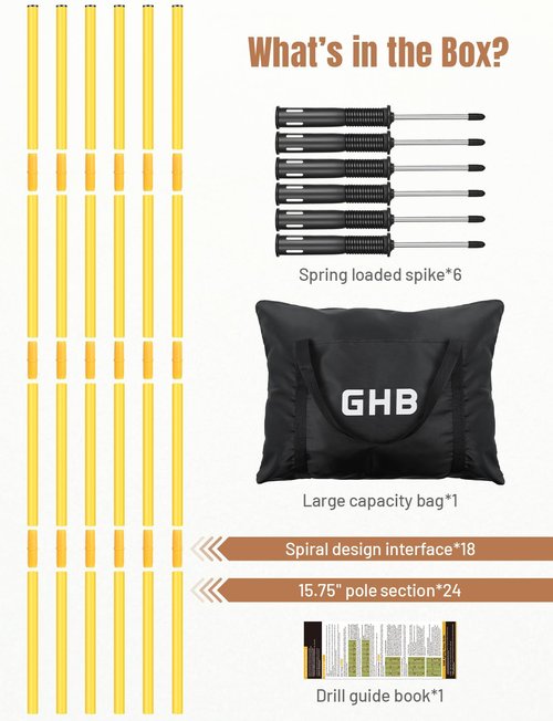 GHB Agility Poles 6 Pack 6ft Sports Soccer Training Poles,Detachable Speed Training Equipment Football Accessories (6 Pack 6ft)