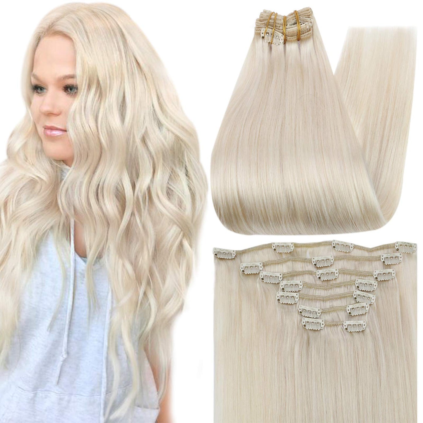 Full Shine 20 Inch Blonde Clip In Hair Extensions Real Human Hair Platinum Blonde Hair Extensions Clip Ins For Women Remy Brazil