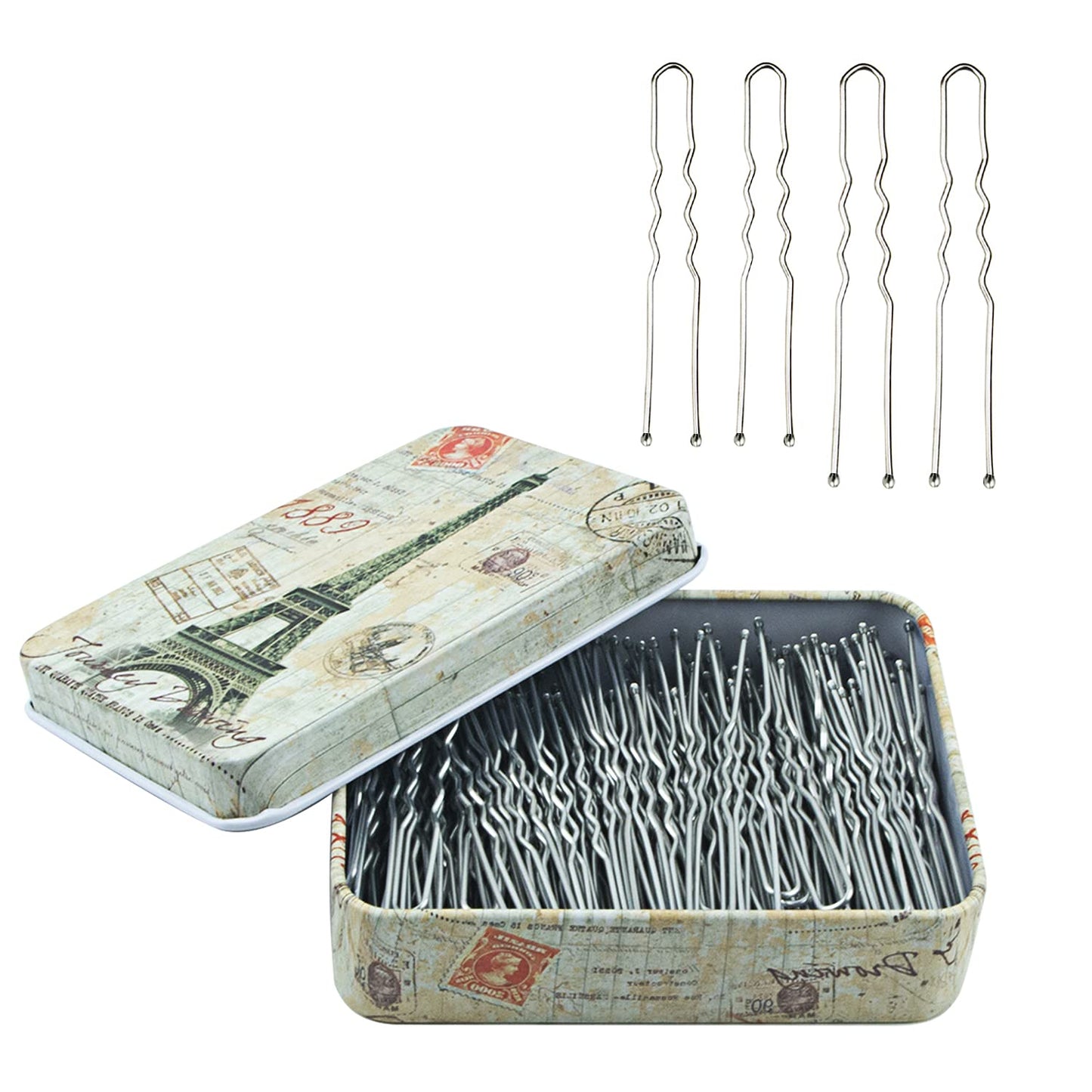 200pcs U Shaped Hair Pins Silver with Cute Case, Hairpins for Buns, Premium Bobby Pins for Kids, Girls and Women, Great for All