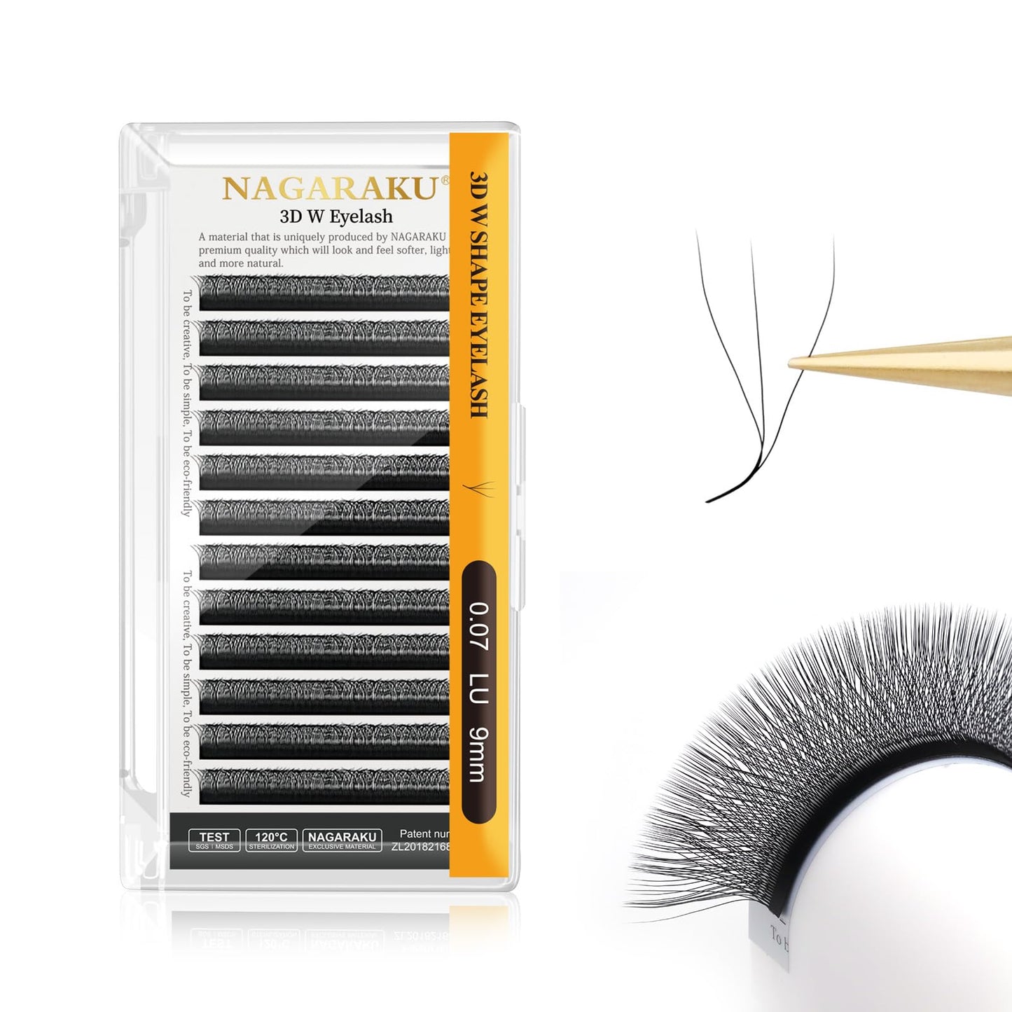 Nagaraku 3D W Shape Eyelash Extension Supplies Natural Soft Volume 0.07Mm Lu Curl 9Mm Premade Fans Faux Mink Matte Black Cluster