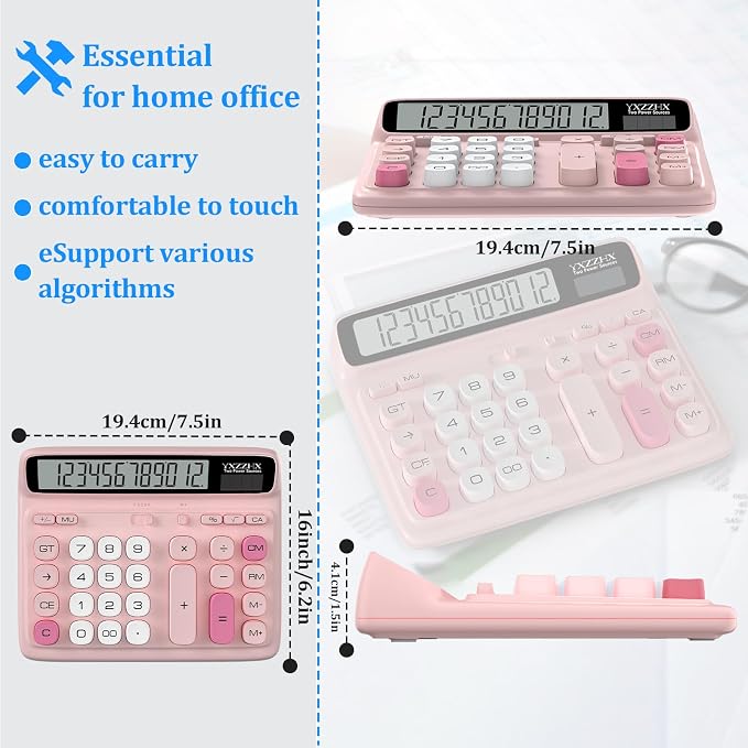 Desktop Calculator with Extra Large 5-Inch LCD Display, 12-Digit Two Way Power