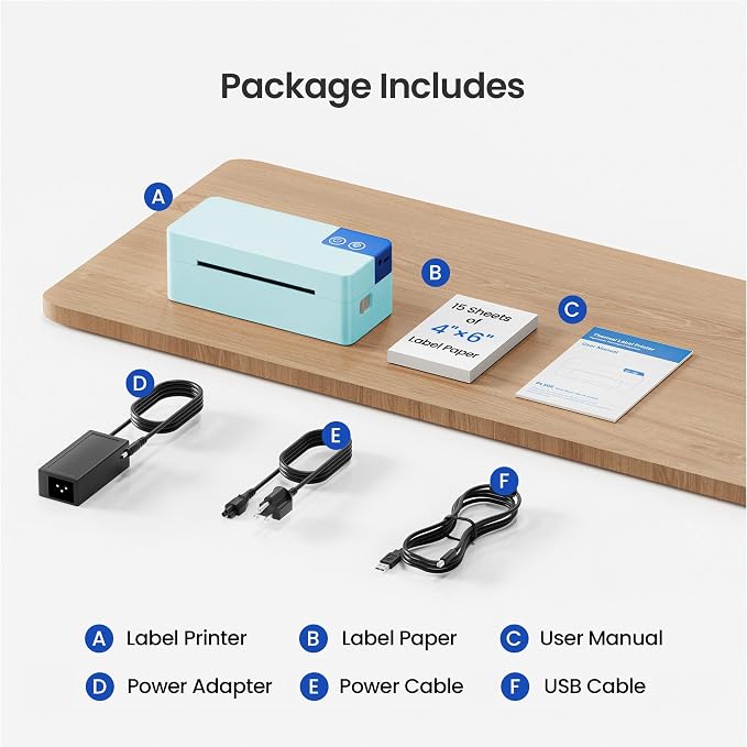 Bluetooth Thermal Shipping Label Printer, 4x6 Portable Direct Thermal Printer