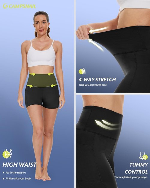 CAMPSNAIL Biker Shorts for Women - High Waisted Tummy Control with Pockets | 3"/5"/8" Sizes
