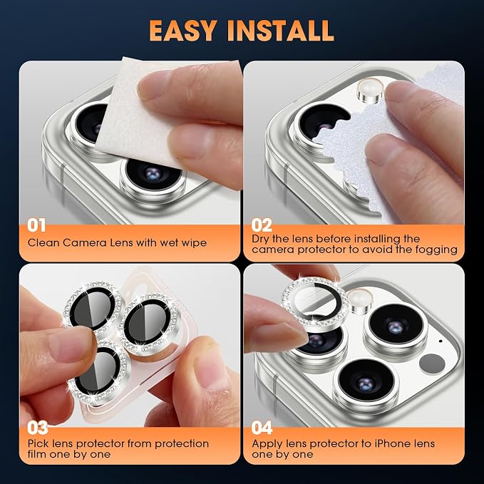 for iPhone 16 Pro/16 Pro Max Camera Lens Protector Bling Individual Metal