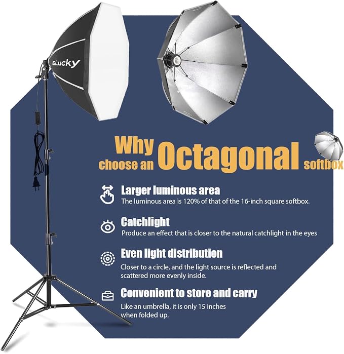 EZLucky 2-Pack 20" Octagonal Softbox Lighting Kit, Studio Lights