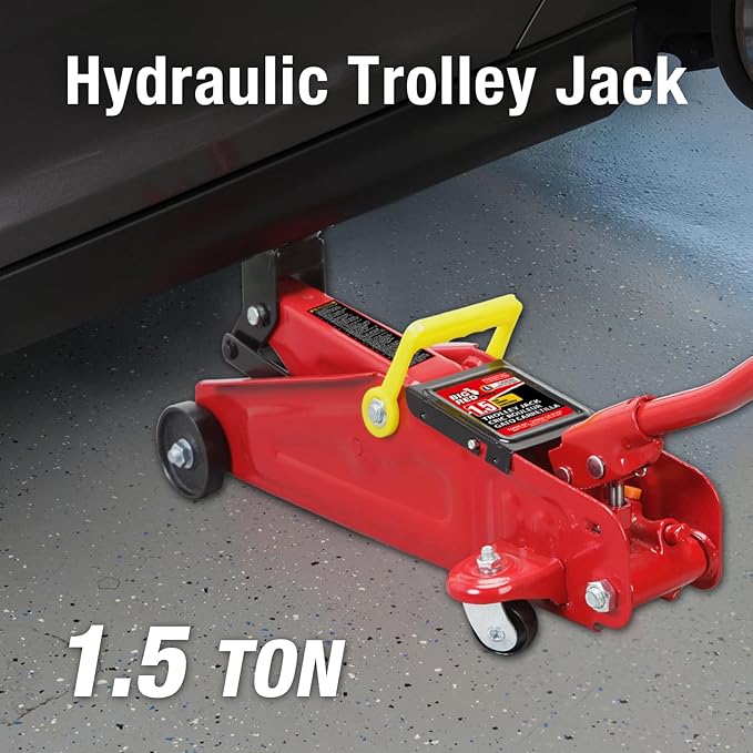 Big RED Torin Hydraulic Trolley Service/Floor Jack with Blow Mold Carrying Storage Case, 1.5 Ton (3,000 lb) Capacity, Red,TAM820014S-1