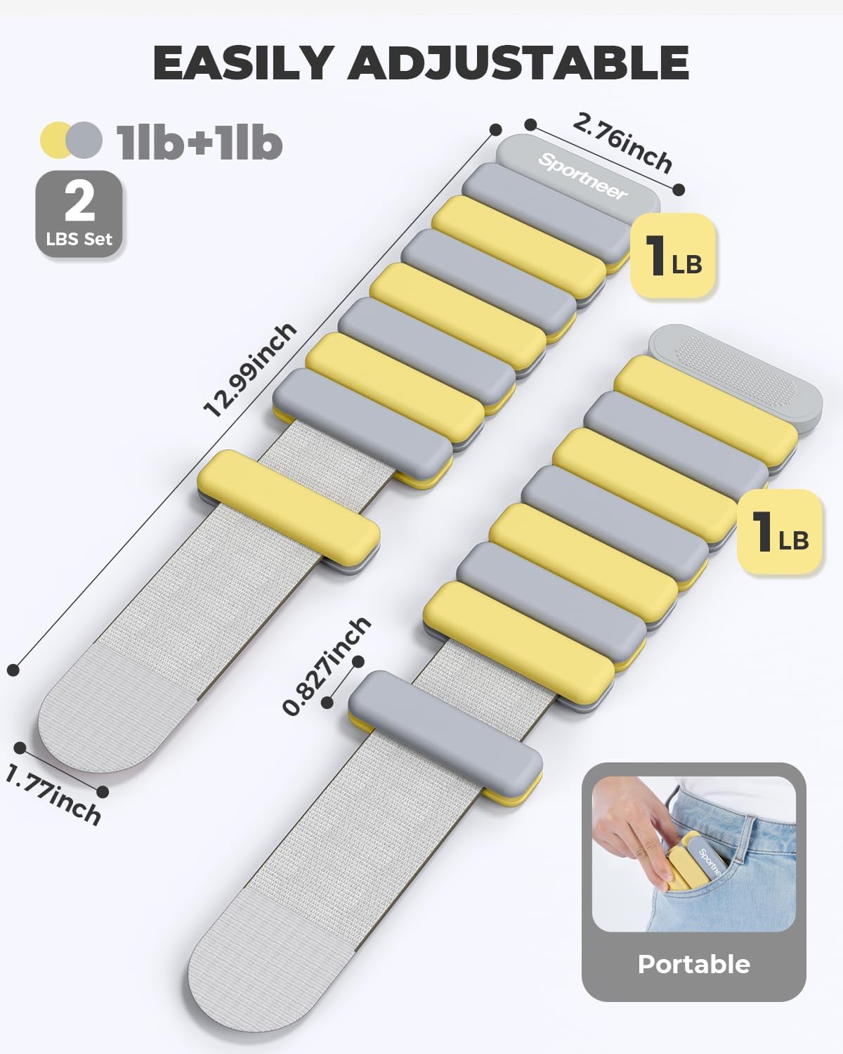 Sportneer Wrist & Ankle Weights - Adjustable Silicone Set for Gym & Yoga | 1 lb/2 lb Each
