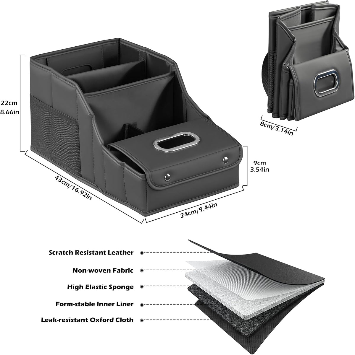Car Seat Organizer Passenger Storage for Travel Kids Accessories | Collapsible Storages Compartments Mesh Pockets Car Caddy Basket for Front Back Seat Floor Trunk Organizers Kleenex Holder