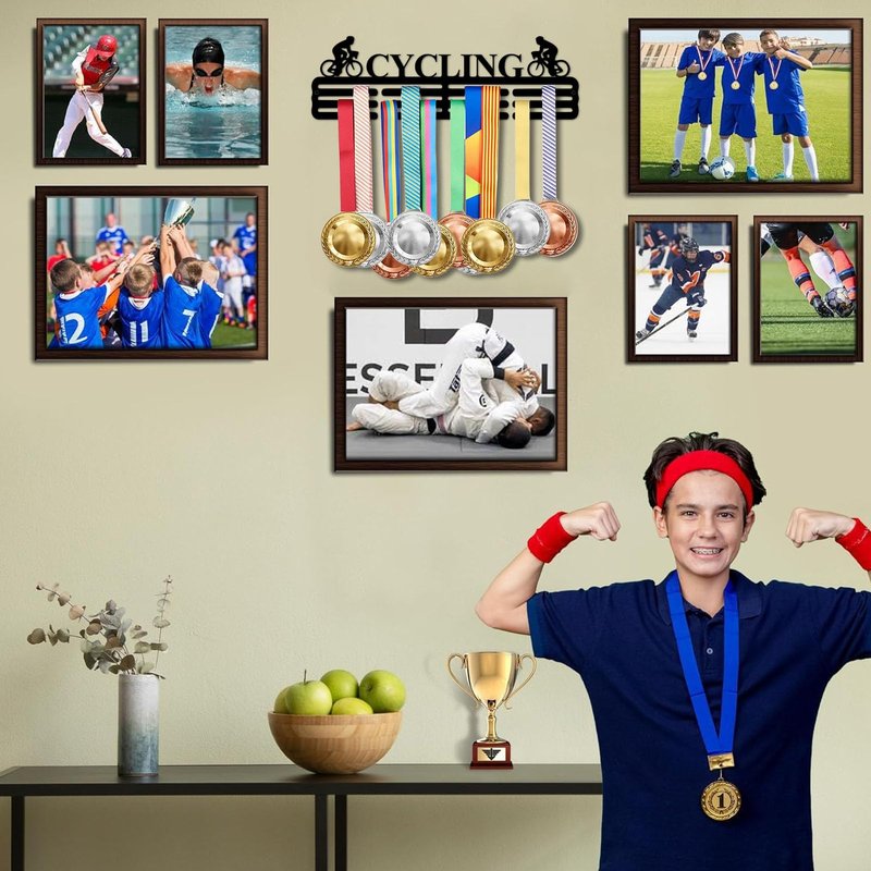 Resama Personalized Medal Hanger Display Holder Tiered Award Rack Cycling Medal Holder Display Hanger Rack Frame,Black Sturdy Steel Metal,Wall Mounted Over 50 Medals
