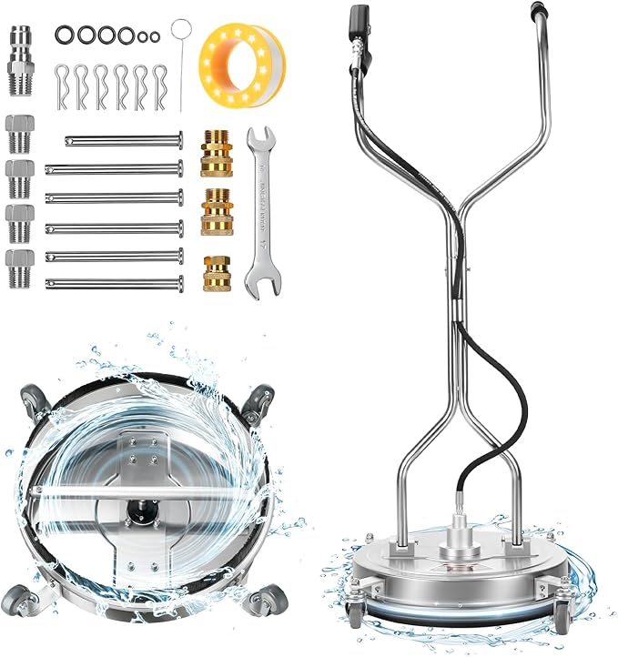 20" Pressure Washer Surface Cleaner, 4500PSI Stainless Steel Surface Cleaner for Pressure Washer with 4 Wheels, Power Washer Surface Cleaner for Concrete, Patio, Sidewalk, Deck and Driveways