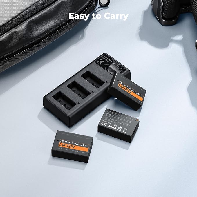 K&F CONCEPT 3-Pack LP-E17 Battery and Upgraded 3-Slot LCD Charger Compatible