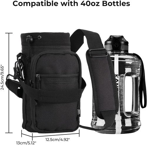 Nuovoware 40oz Water Bottle Carrier - Insulated Holder with Adjustable Strap & 2 Pockets for Hiking | Climbing