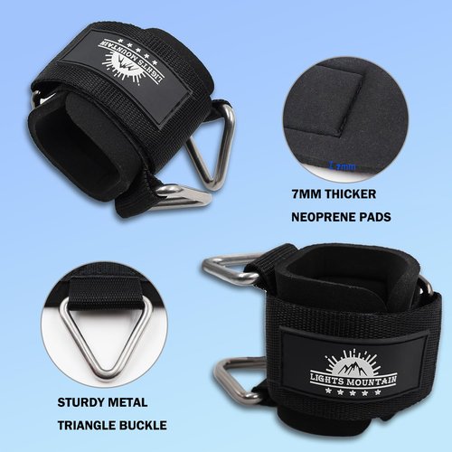 Lights Mountain Wrist Cuffs for Cable Machines – Padded & Adjustable Straps for Lateral Raises, Tricep Pushdowns & Strength Training (Black L)