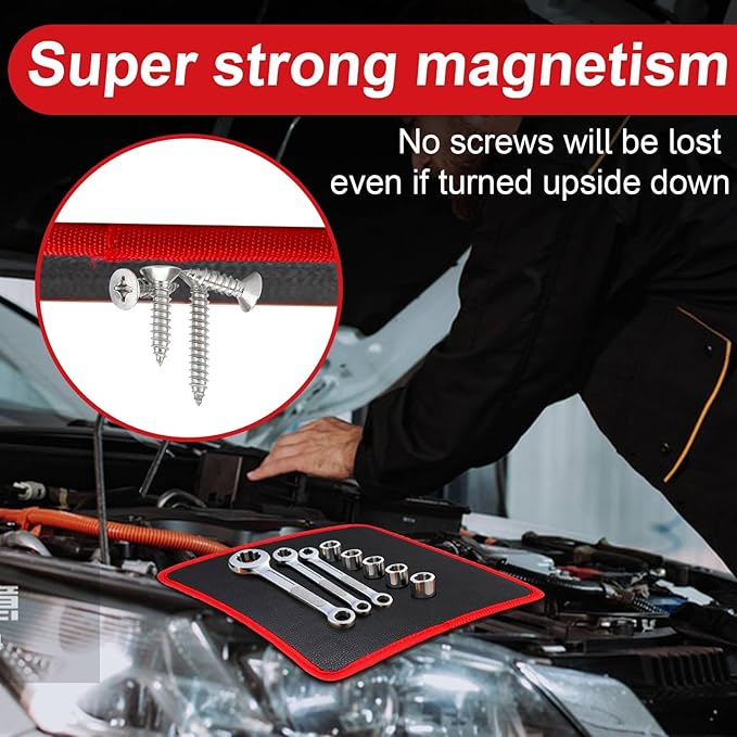 3-Piece Magnetic Tool Mat Set Heavy-Duty Magnetic Parts Holder with Durable PVC Surface 3 Sizes of Non-Slip Tool Trays for Organizing Wrenches Screws Bolts Nuts in Garages Workshops and Auto Repairs