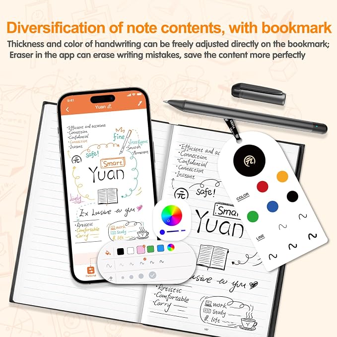 Yuan Digital Sync Pen with Notebook, Smart Writing Set Real time Sync Digitizing