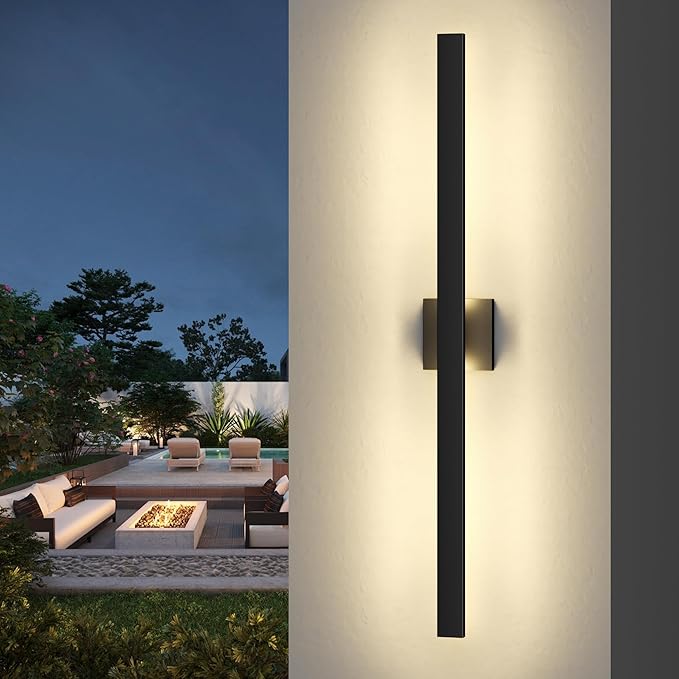 LamQee 39.4 Inch Aluminum Long Outdoor Modern LED Wall Light 3000K 2300LM, Slim Linear Exterior Lighting Fixtures Wall Mount, Waterproof Black Outside Sconce for House Porch Patio Garage Door Yard