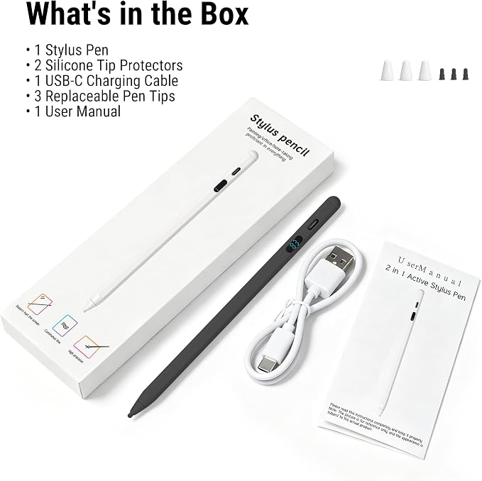 Active Stylus Pen with LED Display, 2-in-1 Dual Modes Digital Pencil
