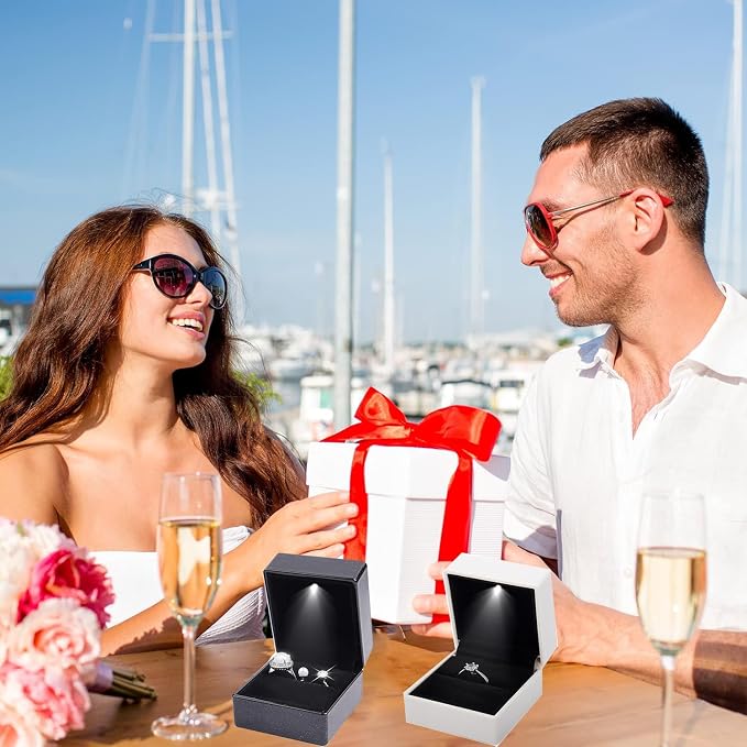 Ring Box Square Shaped LED Light Engagement Ring Boxes Jewelry Gift Box