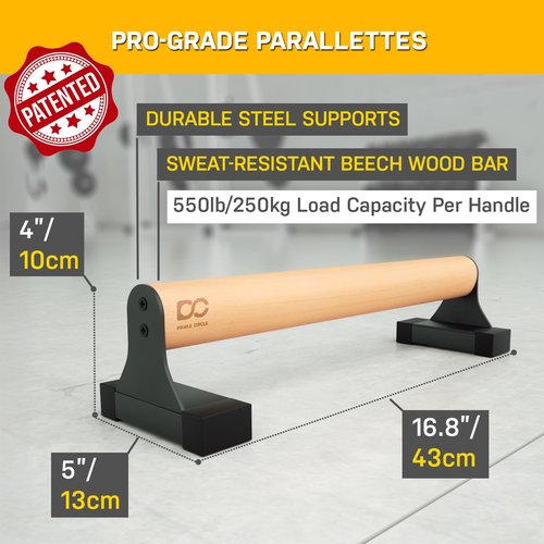 Double Circle Parallettes Push Up Bar with Ergonomic Wooden Handles - Calisthenics Equipment - Non-slip Parallel Bars for Strength Training and Calisthenics - Pushup Handles Parallettes Bars