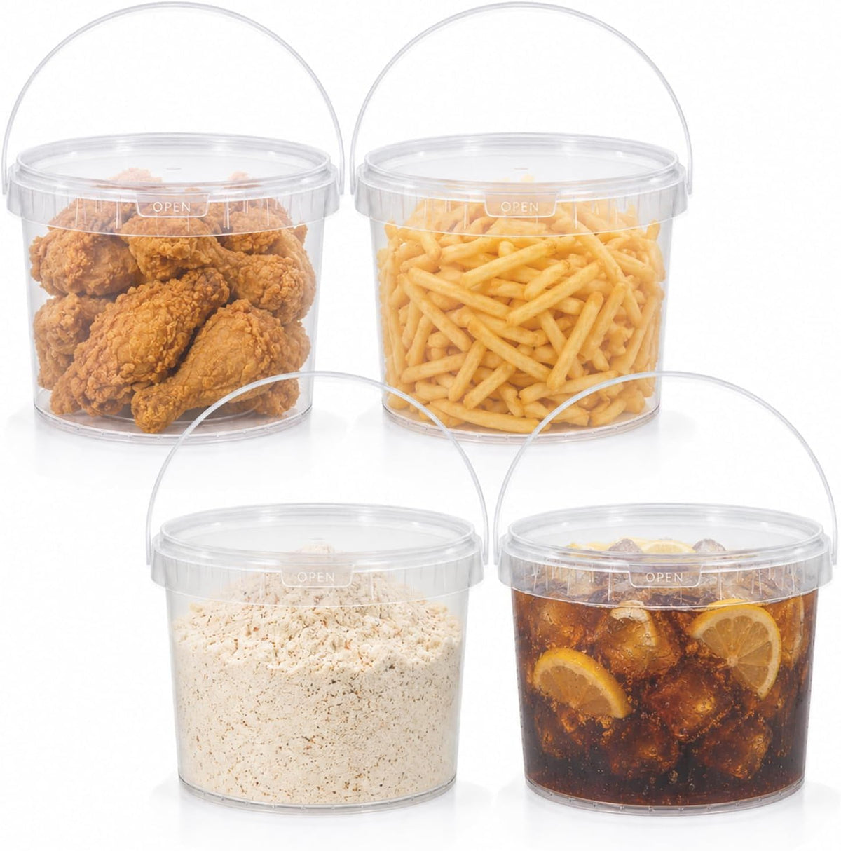 DEMORA 4 Pack 1.6 Gallon Food Grade Storage Buckets with Lids, White | BPA-Free & Stackable, Leakproof Freezer Safe; For Deli, Ice Cream, Meal Prep, Cleaning, Car Wash & Fishing