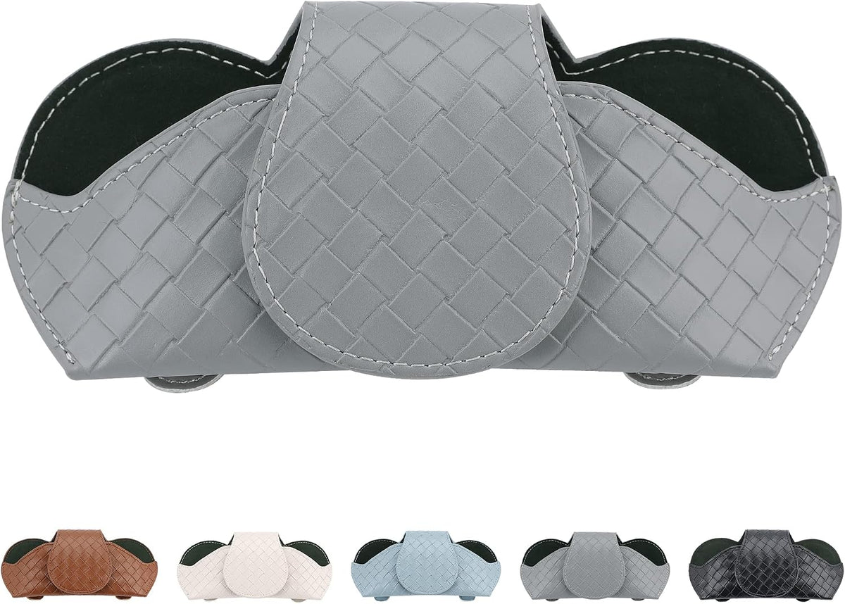 KINIVA White Car Visor Sunglass Holder Leather Glasses Case with Magnetic Closure