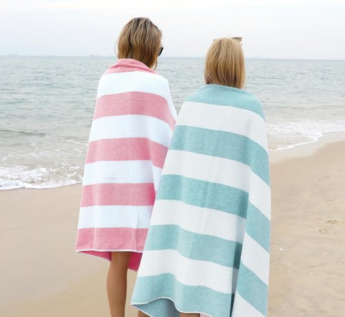 CLOWOOD Plush Oversized Beach Towel - Thick Cotton Aqua Striped 40 x 70 Inch for Pool & Cabana Use