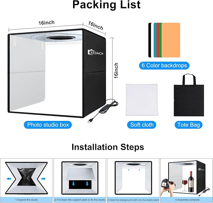 16x16 Inch Portable Folding Photo Studio Shooting Tent Box