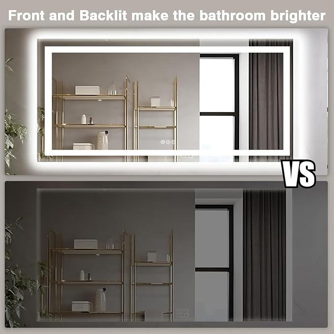 77"x36" Large LED Bathroom Mirror with Front Lit and Backlit, Anti-Fog Lighted Mirror for Wall, Stepless 3 Colors Dimmable Smart Vanity Mirror(Horizontal/Vertical)