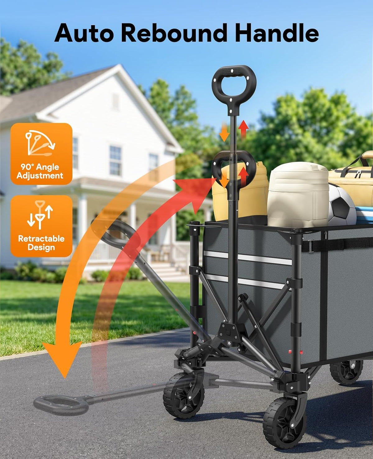 Collapsible Wagon with Wheels,120L Wagon Cart for Camping Groceries Beach | 220lbs Capacity Wagon Carts Foldablet,Smallest Folding Size,Lightweight Portable,Adjustable Handle,Transport long items