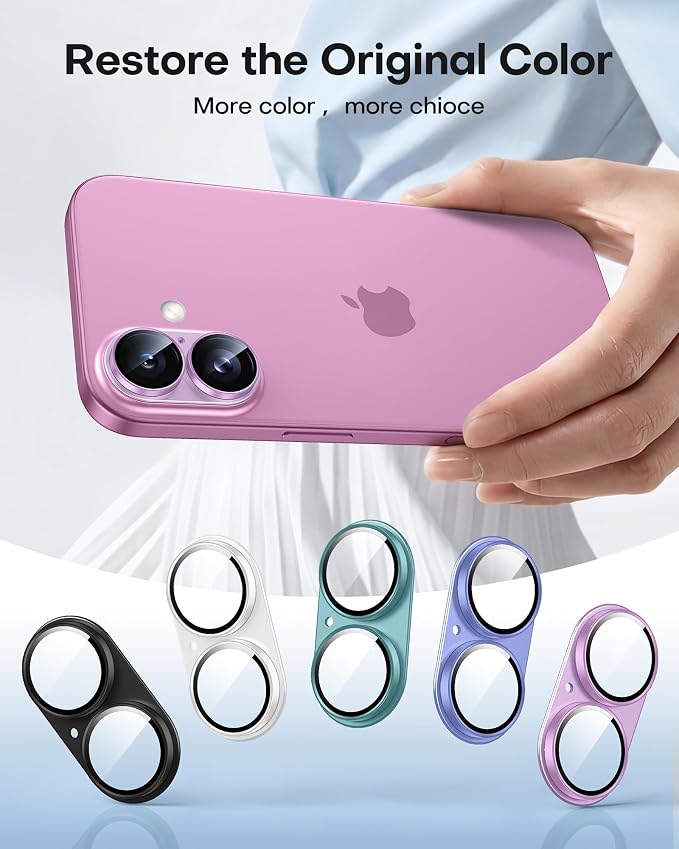 TAURI 2 Pack for iPhone 16/16 Plus Camera Lens Protector, Full Coverage