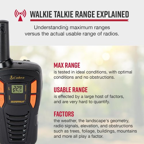 Cobra ACXT145-3 Compact Walkie Talkies - Rechargeable, Lightweight, 22 Channels, Long Range 16-Mile Two-Way Radio Set (3-Pack), Black