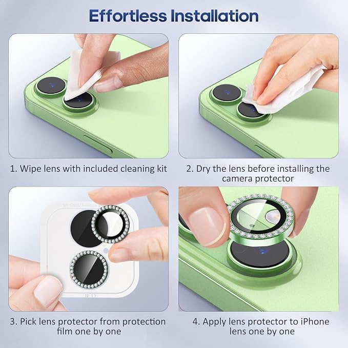 for iPhone 17 Camera Lens Protector Bling, Individual Diamond Metal Ring