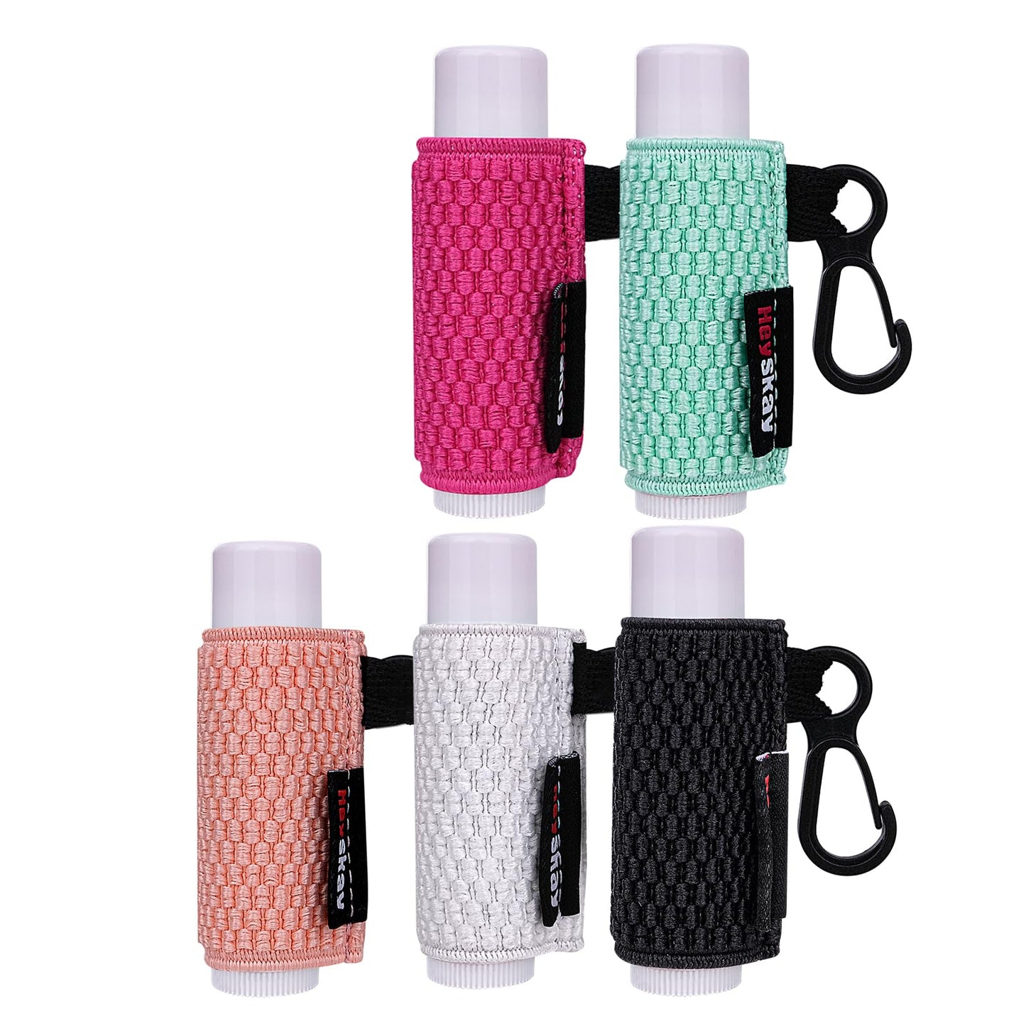 Heyskay 5Pcs Lip Balm Holder Lip Gloss Sleeves Keychain Lipstick Holder Keychain Chapstick Elastic Sleeves(Fleshpink/Aqua/White/