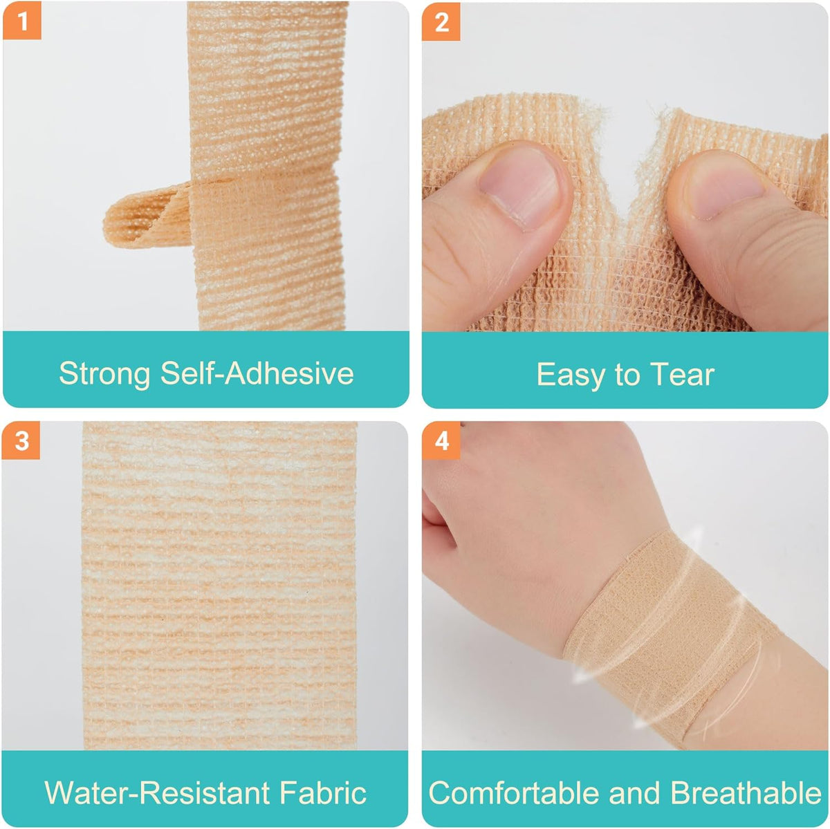 Skiennix Self-Adhesive Bandage Wraps - 6 Pack, 2” x 5 Yards, Skin Color, Perfect for Sports & Injury Support