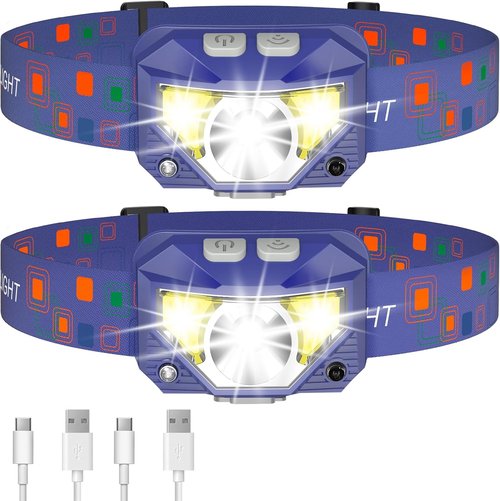 LHKNL Rechargeable Headlamp - 2 Pack in Black & Blue | Bright LED Light for Outdoor Adventures