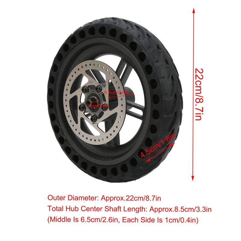 POENVFPO Electric Scooter Rear Tire, 8.5 Inch Rear Solid Tire Wheel Hub 110mm Brake Disk Electric Scooter Upgrade Parts Assembly Set
