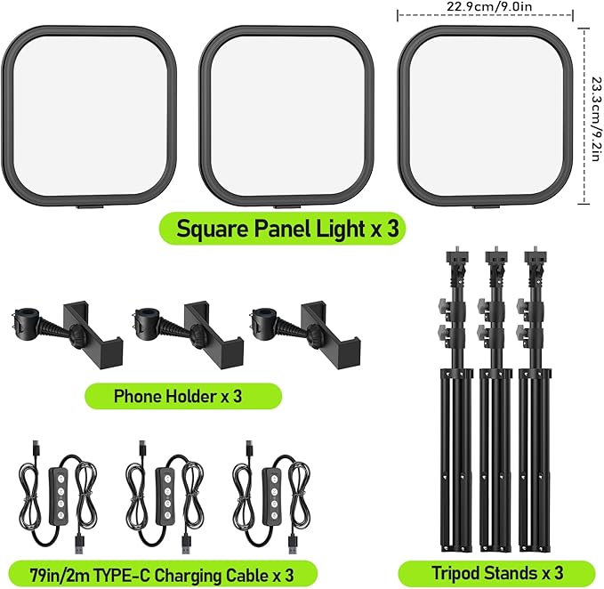 ALTSON 3 Pack LED Video Panel Light, 2500-8500K Dimmable Studio Lights