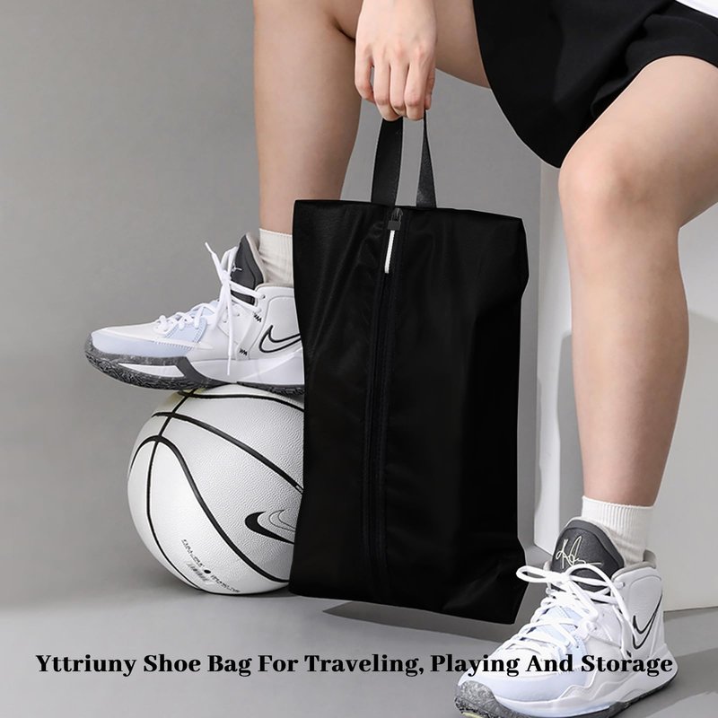 Yttriuny Shoe Bag Odor-Absorbing Water-Resistant, Travel Friendly Golf Shoe Bag with Zipper for Sports Ideal for Gym,Spikes,Golf,Tennis,Baseball(Black, 1-Pack)