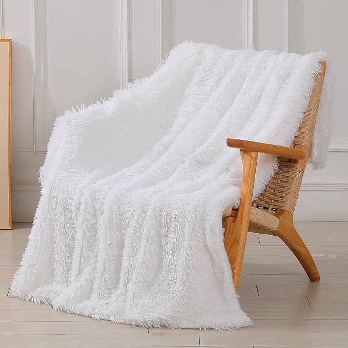 Tuddrom Decorative Extra Soft Faux Fur Throw Blanket 50" x 60", Solid