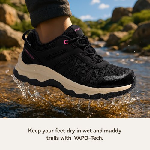 ANJOUFEMME Women's Waterproof Hiking Shoes Non Slip Sneakers Lightweight Tennis Shoes for Work Walking Running Trekking Trail Shoes DSX03W-FN-US-BLACK-9