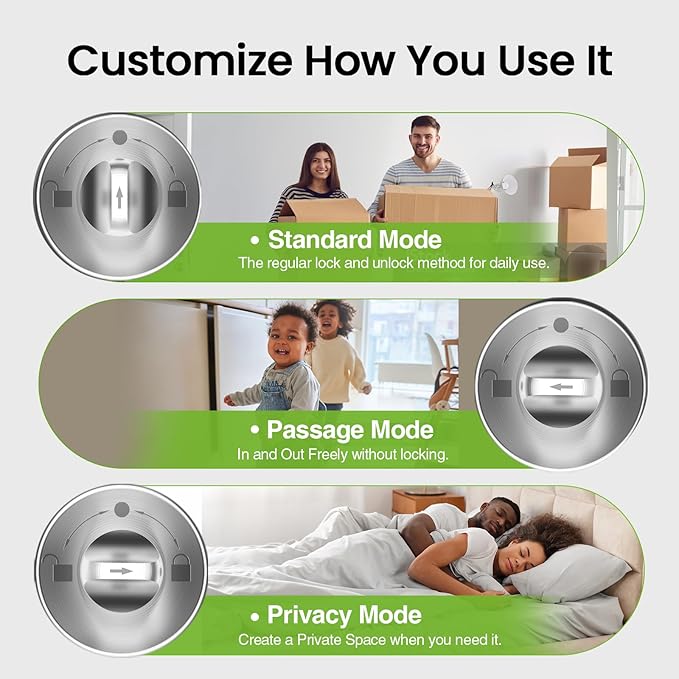 GHome Smart Fingerprint Door Lock, 4 in 1 Smart Fingerprint Door Knob with Keypad, App Control, Auto Lock, Biometric Door Knob with Lock for Bedroom, Apartment, Garage, Home & Office