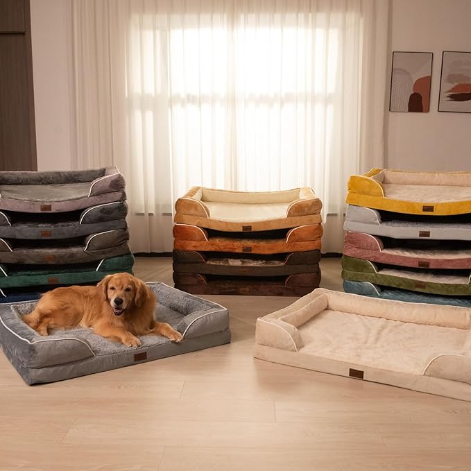 Comfort Expression Orthopedic Dog Bed for Extra Large Dogs 42x30 Inch, Waterproof Supportive Egg Crate Foam XL Pet Bed with Removable Bolsters, Dog Couch with Washable Cover & Non-Slip Bottom, Emerald