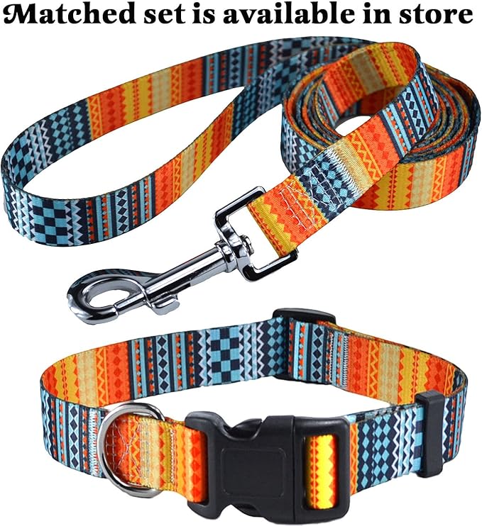 Dog Collar with Bohemia Floral Tribal Geometric Patterns - Soft Ethnic Style Collar Adjustable for Small Medium Large Dogs(Bohemian Orange,L)
