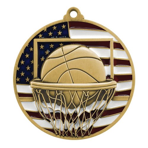 Decade Awards Patriotic Basketball Medal, Gold - 1st Place Basketball Medal with Stars and Stripes Neck Ribbon (2.75 Inch Wide)